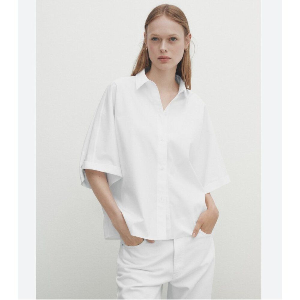 Massimo Dutti Womans Blouse Shirt Top Size M White Wide Sleeves 5159/759 NWT